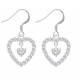 Sterling Silver Open Heart Fashion Earrings with Heart Center CZ Crystals - Various Colours