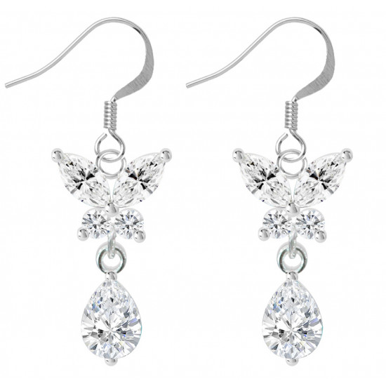 Sterling Silver Dangle Butterfly Fashion Earrings with CZ Crystals - Various Colours