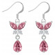 Sterling Silver Dangle Butterfly Fashion Earrings with CZ Crystals - Various Colours