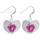 Sterling Silver Dangle Center Heart Shape Earrings Made of CZ Crystals - Various Colours