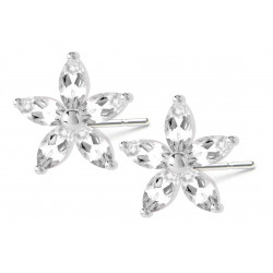 Sterling Silver Plumerian Flower Fashion Stud Earrings with CZ Crystals - Various Colours