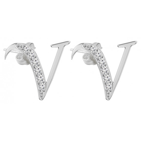 Silver 925 Initial Stud Dangly Earrings Jewellery with CZ Crystals - Letters A to Z