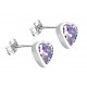 Sterling Silver Solitaire Heart Studs Earrings and Heart CZ  Crystals - Various Sizes and Colors
