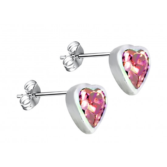Sterling Silver Solitaire Heart Studs Earrings and Heart CZ  Crystals - Various Sizes and Colors