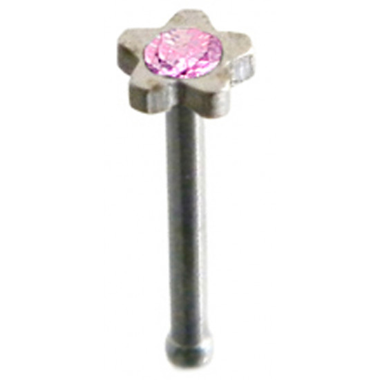 Surgical Steel Flower Nose Pins Straight Bar Piercing with CZ Crystal - Various Colours - Quality tested by Sheffield Assay Office England