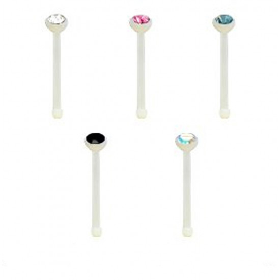 Sets Of 5 Pieces Nose Pin Piercing with CZ Crystals - Various Colours - Quality tested by Sheffield Assay Office England