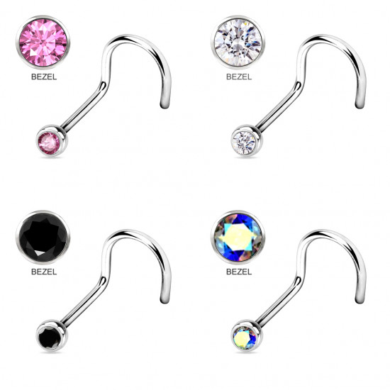 Nose Pins/ Rings & Nose Studs - Surgical Steel 316L - BEZEL SET AAA CZ Crystals - Quality tested by Sheffield Assay Office England