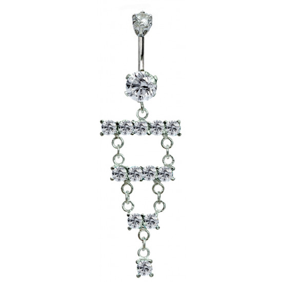 Surgical Steel and Silver Dangle Belly Bars with Full Set CZ Crystals in Various Colors