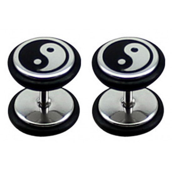 Fake Plugs with black rubber O ring - Pair of 2 pieces Fake Plugs - Comes in Various Designs - 8Ball - Skull and Yin Yang - Size 8MM - Quality Tested by Sheffield Assay Office in England.