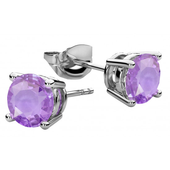 Silver Round CZ  Solitaire Stud Earrings - Various Sizes and Colors