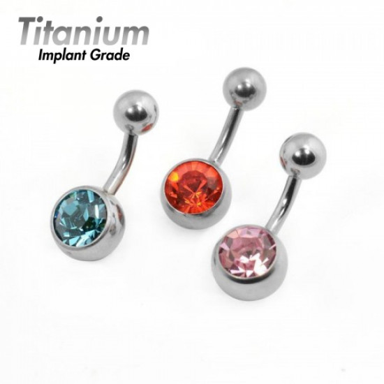 Titanium SINGLE JEWELED BANANABELL For Navel or Ear Piercings - AAA Laser Cut Crystals - Quality tested by Sheffield Assay Office England
