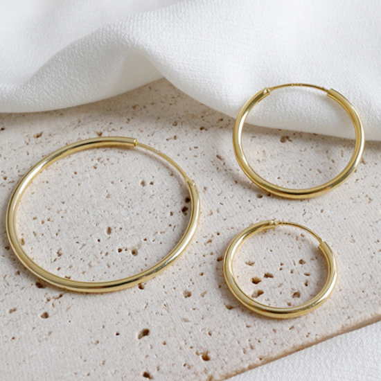 Silver Unisex High Polished Round Hoop Earrings Gold plated - Various Sizes
