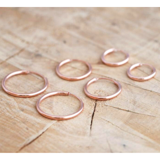 Silver Unisex High Polished Round Hoop Earrings Rosegold Plated - Various Sizes