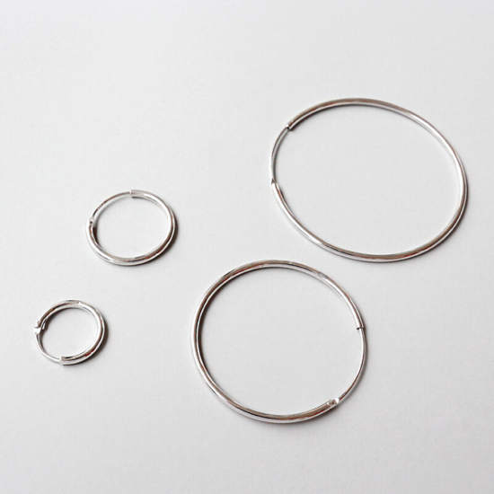 Silver Unisex High Polished Round Hoop Earrings - Various Sizes