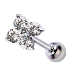 Surgical Steel 316L Flower Barbell with AAA Laser Cut Clear Crystal - Quality tested by Sheffield Assay Office England