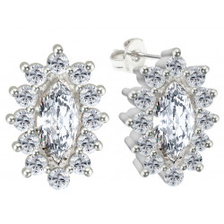 Sterling Silver Stud Floral Fashion Earrings with CZ Crystals - Various Colours