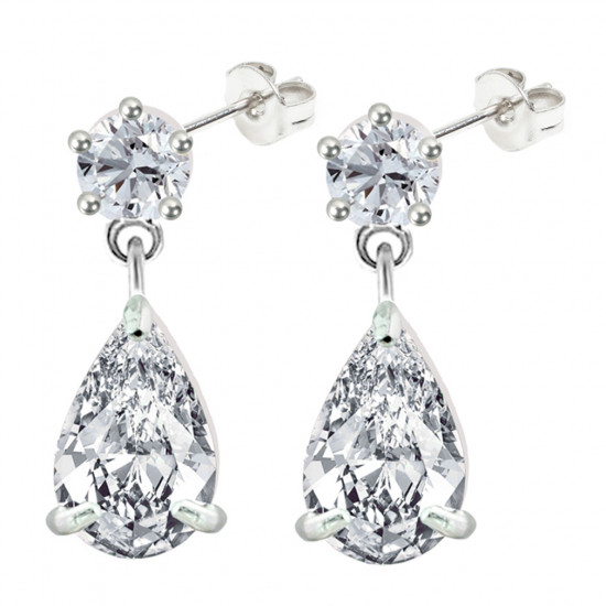 Sterling Silver Dangle Tear Drop Fashion Earrings with CZ Crystals - Various Colours